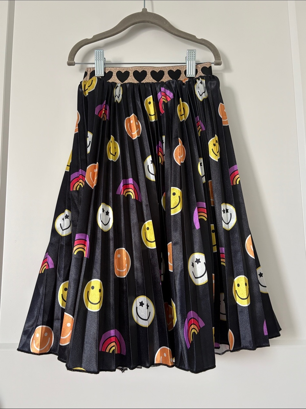 Lola + The Boys Black Pleated Skirt with Yellow, Orange, White & Pink Accents